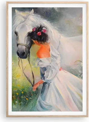 Produktbild von Gerahmtes Poster - Rahmen in heller Eiche - Frau Wiese Pferd - 70x100 cm - Wand Bild - Wanddeko - Wandbilder - Wandposter - Bilderrahmen - Bilder - Kunstdruck - Wandbild - P2NPA70x100-3470