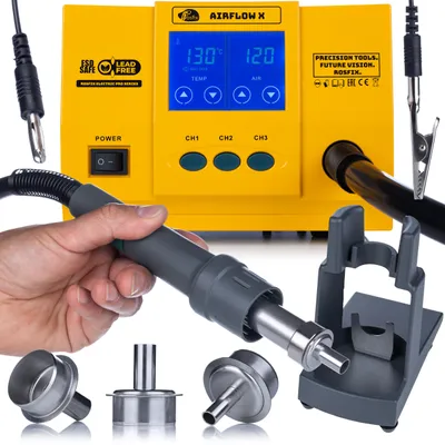 Produktbild von Rosfix AirFlow X – SMT Lötstation | 1300W Touch LCD TurboPro | 3 Kanäle | Bürstenloser Turbinenmotor | Auto Sleep | Bleifrei