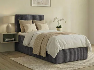 Produktbild von Boxspringbett RALFI 80 x 200 cm (Linke Seit) mit Bettkästen, Bonell-Matratze H3 und Visco-Topper. Farbe: Dunkelgrau