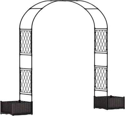 Produktbild von Metall Gartenbogen mit Pflanzkästen - Rosenbogen Pergola Schwarz - Kletterpflanzen Rankhilfe für Garten, Terrasse & Balkon - Groß