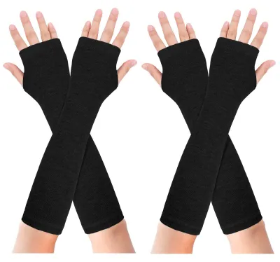 Produktbild von Becellen 2 Paar Lange Armstulpen, Thermo Gestrickte Fingerlose Handschuhe Warm Winterhandschuhe Dehnbar Handstulpen Pulswärmer mit Daumenloch Über für Damen Herren