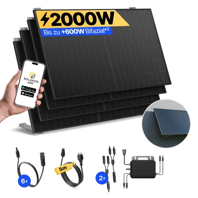 Produktbild von Balkonkraftwerk 2000W Solaranlage mit Wand/Gartenhaus Halterung Steckerfertig Komplettset Photovoltaik Anlage 800W, Kabellänge: 5m, Solakon - onPower