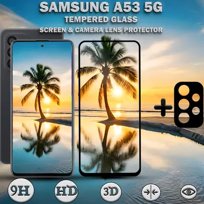Produktbild von Samsung Galaxy A53 5G Displayschutzfolie und Objektivschutz aus 9H gehärtetem Glas