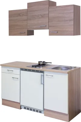 Produktbild von Singleküche mit E-Geräten - 150 cm breit - Weiß Sonoma Eiche – Salerno