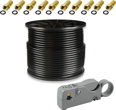 Produktbild von PremiumX 100m PROFI Koaxialkabel Schwarz CU 135dB 10x F-Stecker Abisolierer