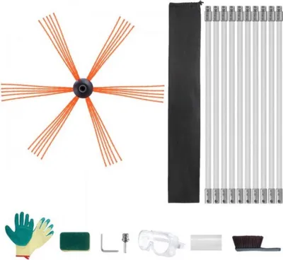 Immagine prodotto di Set per spazzacamino – 10 m – Set di scope per camini – Spazzola per inserti per camini e tubi di scarico – Pulitore per tubi – Scopa per fuliggine e spazzola per camini – Con 10 prolunghe