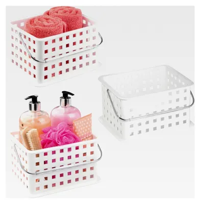 Produktbild von iDesign Duschkorb aus Kunststoff mit Griff - Tragbarer Duschkorb - 3er Set - Weiß
