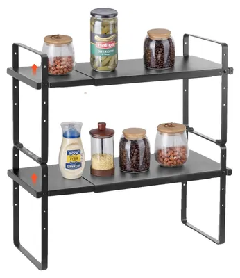 Obrázek produktu pro VEVOR Nastavitelný stojan na kořenky, vertikální dvoupatrový kuchyňský stojan s velkou kapacitou pro kuchyň, koupelnu, kancelář, pracovní desku, úložná skříň, černý