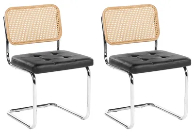Produktbild von BELIANI Esszimmerstühle 2er Set Schwarz Kunstleder Gepolstert mit Wiener Geflecht Rückenlehne Freischwinger Metallgestell Vintage Retro Stil
