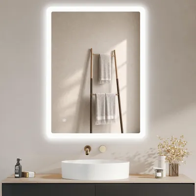 Produktbild von IMPTS LED Badspiegel mit Beleuchtung 80x60cm Dimmbar Badezimmerspiegel 6500K Kaltweiß Wandspiegel mit Touchschalter Lichtspiegel