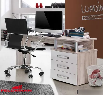 Productafbeelding van Bureau, computerbureau, kantoorbureau in sandeikenlook / wit hoogglans, 138 cm