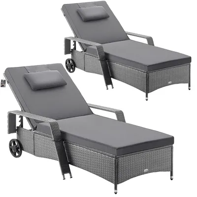 Produktbild von Casaria® Sonnenliege 2er Set mit Rollen 7cm Auflage Extra Breit 90cm Gartenliege Wetterfest 165kg Belastbar Terrasse Balkonmöbel Liegestuhl Grau Anthrazit