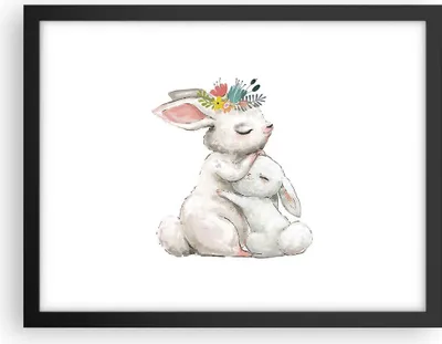 Produktbild von Gerahmtes Poster - Schwarzer Rahmen - Kaninchen Hase Kinder - 40x30 cm - Wand Bild - Wanddeko - Wandbilder - Kunstposter - Wandposter - Bilderrahmen - Bilder - Kunstdruck - P2BAA40x30-4725