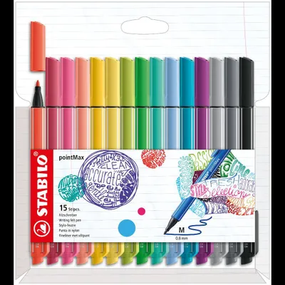 Immagine prodotto di STABILO 488/15-02 Penne con punta in fibra STABILO pointMax, confezione da 15, nuovi colori