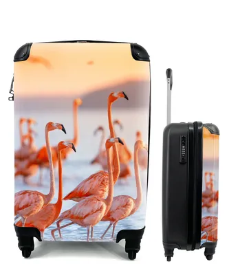 Produktbild von MuchoWow® Koffer Handgepäck Trolley Rollkoffer Kleine Reisekoffer mit 4 Rollen - Flamingo - Tiere - Wasser - Rosa - Cabin Size < 55x40x23 cm & 55x40x20 cm - Fotokoffer - Kabinenkoffer - Boardgepäck - Reise-Box - Reisekoffer - Reisegepäck - Koffer mit Bild - Trolley für Kinder