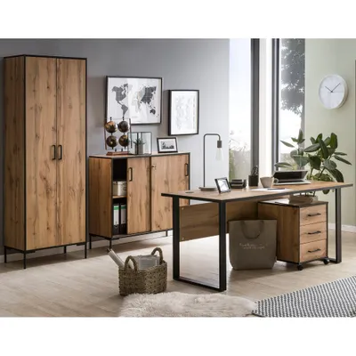 Produktbild von Arbeitszimmer Komplett Set FALUN-80 in Eiche Landhaus Nb., B/H/T: ca. 180,3/194,2/41 cm