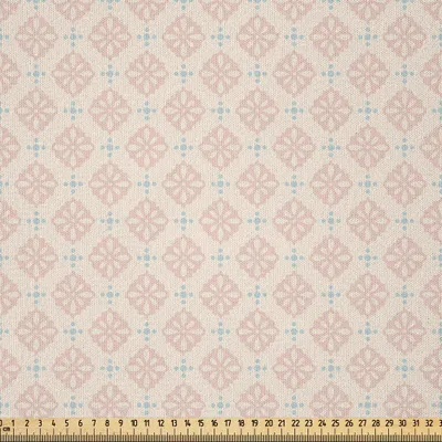 Produktbild von ABAKUHAUS Shabby Flora Microfaser Stoff als Meterware , Große und kleine grafische Blumen-Motive symmetrisches Retro- Frühlings-Muster, 1 M (230 x 100 cm), Hellblau Pfirsich Korallenrot