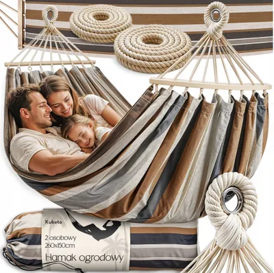 Produktbild von Kuketo | Hängematte XXL - 260x150 cm - Beige - Stabil, komfortabel, ideal für 2 Personen