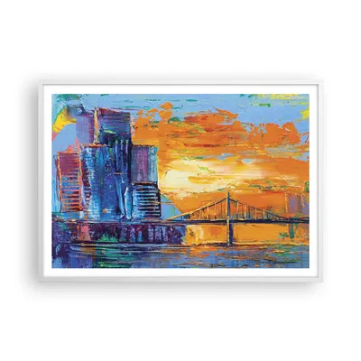 Produktbild von Gerahmtes Poster - Weißer Rahmen - Stadt Brücke pastos - 100x70 cm - Wand Bild - Wanddeko - Wandbilder - Kunstposter - Wandposter - Bilderrahmen - Bilder - Kunstdruck - P2WAA100x70-4392