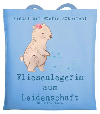 Produktbild von Mr. & Mrs. Panda Schultasche Fliesenlegerin Leidenschaft - Sky Blue - Geschenk, Handwerk, Beruf, Tote Bag, stofftasche baumwolle, Spruch, Lustig, Tasche, dokumententasche
