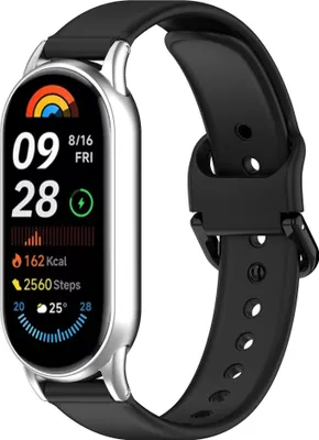 Produktbild von INF Silikonarmband für Xiaomi Band 8/9 mit Schnalle, 2-teilig, wasserdicht Schwarz