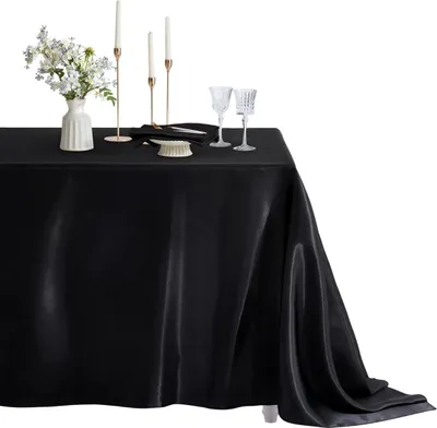 Productafbeelding van INF Elegante polyester satijnen tafelkleed voor feesten, bruiloften en evenementen, zwart