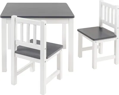 Produktbild von BOMI® Holzsitzgruppe für Kinder Amy aus Kiefer Massiv Holz für Kleinkinder, Mädchen und Jungen Grau Weiß