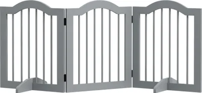 Image de PawHut Barrière de sécurité chien en 3 parties, 154,5 x 61 cm Pliable Barrière pour chien avec portillon, Barrière de sécurité avec 2 pieds de support, Barrière d'escalier autonome pour cuisine, couloir, Gris clair