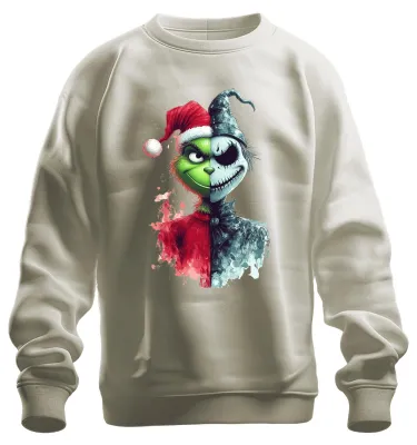 Produktbild von Grinch Jack Skellington Halb Gesicht Weihnachten Horror Sweatshirt Pullover, Natur, XL