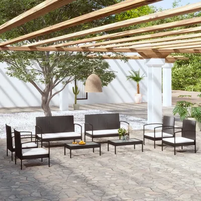 Produktbild von 8-tlg. Garten-Lounge-Set mit Auflagen Poly Rattan Schwarz , Gartenmöbel-Sets Design 2024
