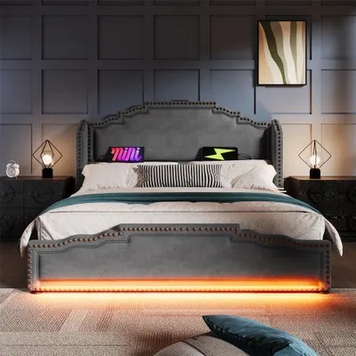 Immagine prodotto di Letto imbottito Sweiko 180×200, letto matrimoniale con 4 cassetti, letto contenitore e letto per ragazzi con rete a doghe, velluto, grigio, senza materasso