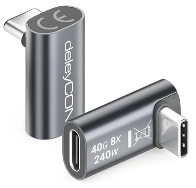 Produktbild von deleyCON USB-C Winkeladapter 90 Grad, 40Gbps, 240W, USB 4.0, Typ C, 2 Stück
