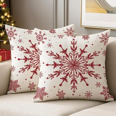 Obrázok produktu pre Poťahy na vankúše 40x40 cm, vianočná dekorácia, snehové vločky, červené, sada 2 kusov