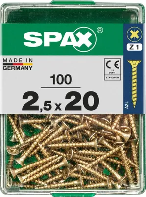 Produktbild von SPAX 4081020250202, Schraube, Stahl, Zink, Holz, Flachkopf, Pozidriv, Gelb