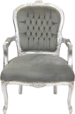 Produktbild von Barockstuhl Barock Stuhl Salon Salonstuhl Armlehne Grau Silber Stoff Esszimmer Schminkstuhl Klassisch Premium Luxus Modern Retro Elegant Relax Luxus