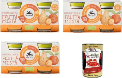 Produktbild von 3x Alce Nero - Omogeneizzato di Frutta mista -Mischfruchtpüree - 2 x 80 g+ Italian Gourmet polpa 400g