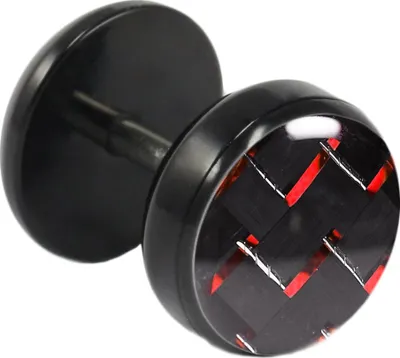 Produktbild von Fake Plug Ohrstecker schwarz Carbonfaser in verschiedenen Farben und Größen Größe - 8 mm Farbe - Schwarz-Rot
