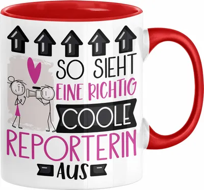 Produktbild von Reporterin Geschenk Tasse Geschenkidee für Reporterin Geburtstag Weihnachten Spruch So Sieht Eine Richtig Coole Reporterin Aus Kaffee-Becher  (Rot)