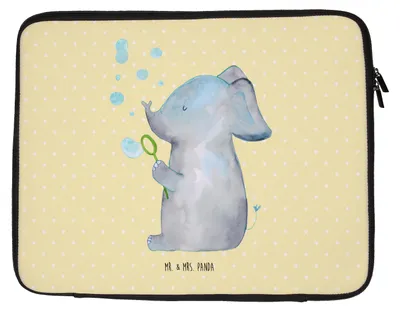 Produktbild von Mr. & Mrs. Panda Notebooktasche Elefant Seifenblasen 27 x 36 cm - Gelb Pastell - Geschenk, Laptop Hülle, Laptophülle, Heimat, Liebesspruch, Notebook Tasche, Laptoptasche