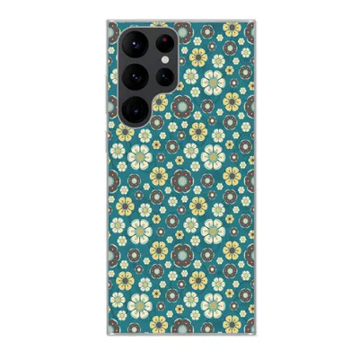 Produktbild von MuchoWow® Handyhülle Schutzhülle Hülle für Samsung Galaxy S22 Ultra Retro - Blumen - Muster - Blau Silikon Softcase Handy Hülle - Abbildung