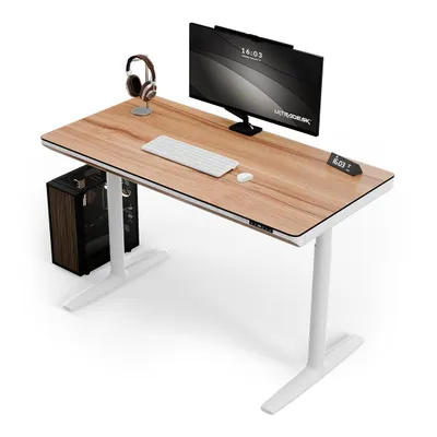 Immagine prodotto di Ultradesk SHIFT - Bianco/Marrone - Scrivania per computer con regolazione elettrica dell'altezza, piano 140x70 cm, ampio cassetto, gestione cavi