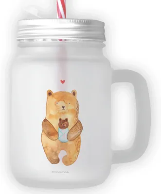 Produktbild von Mr. & Mrs. Panda Glas Bär Baby - Transparent - Geschenk, Mit Deckel Und Strohhalm, Trinkglas, Teddy, getränkebecher, Mutter, Geburt, dessertglas, Geburtstag, Nichte