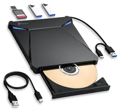 Obrázek produktu pro Reagle RCD51 Externí CD/DVD Mechanika S Vypalovačkou USB-C/USB-A 3.2, 5v1, Čtečka SD/TF, 2× USB Porty, 5 Gb/s, Plug & Play Pro Notebook A PC, Černá