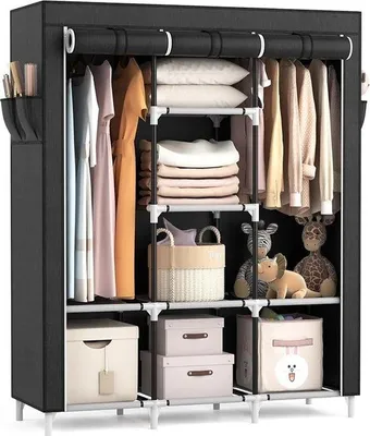Produktbild von Famanu Kleidungsschrank - Faltbarer Stoffschrank mit 6 Regalen - 150 x 45 x 170 cm