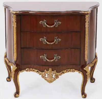 Produktbild von Casa Padrino Luxus Barock Nachtkommode Dunkelbraun / Gold - Massivholz Nachttisch mit 3 Schubladen - Handgefertigte Kommode im Barockstil - Barock Möbel