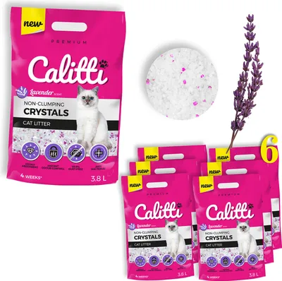 Obrázok produktu pre Calitti - Lavenda Silikátová podstielka pre mačky | Antibakteriálny piesok pre mačky | Sada 6 ks 6 x 3,8 l = 22,8 l