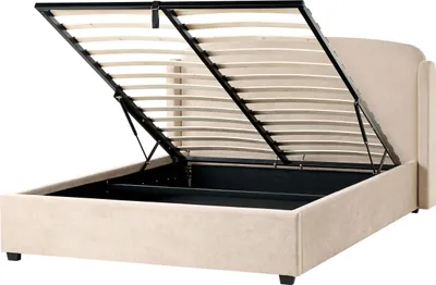 Zdjęcie produktu dla BELIANI Łóżko beżowoszare tapicerka z zagłówkiem stelaż 160 x 200 cm skandynawski nowoczesny design
