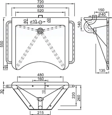 Produktbild von Waschbecken Edelstahl barrierefrei Wandmontage geschliffen unterfahrbar AUM018INV