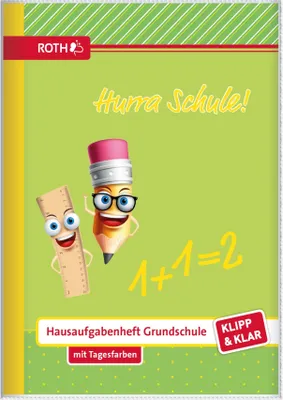 Produktbild von ROTH Klipp&Klar Grundschul-Aufgabenhefte mit Tagesfarben, A5, 1 Woche 2 Seiten, Hurra Schule