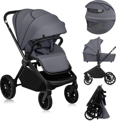 Produktbild von Lionelo Kombikinderwagen Mika Plus 2in1 bis 38 Monate (22kg), XXL-Verdeck mit UPF50+, 3-stufige Verstellung des Elterngriffs - Grey Stone